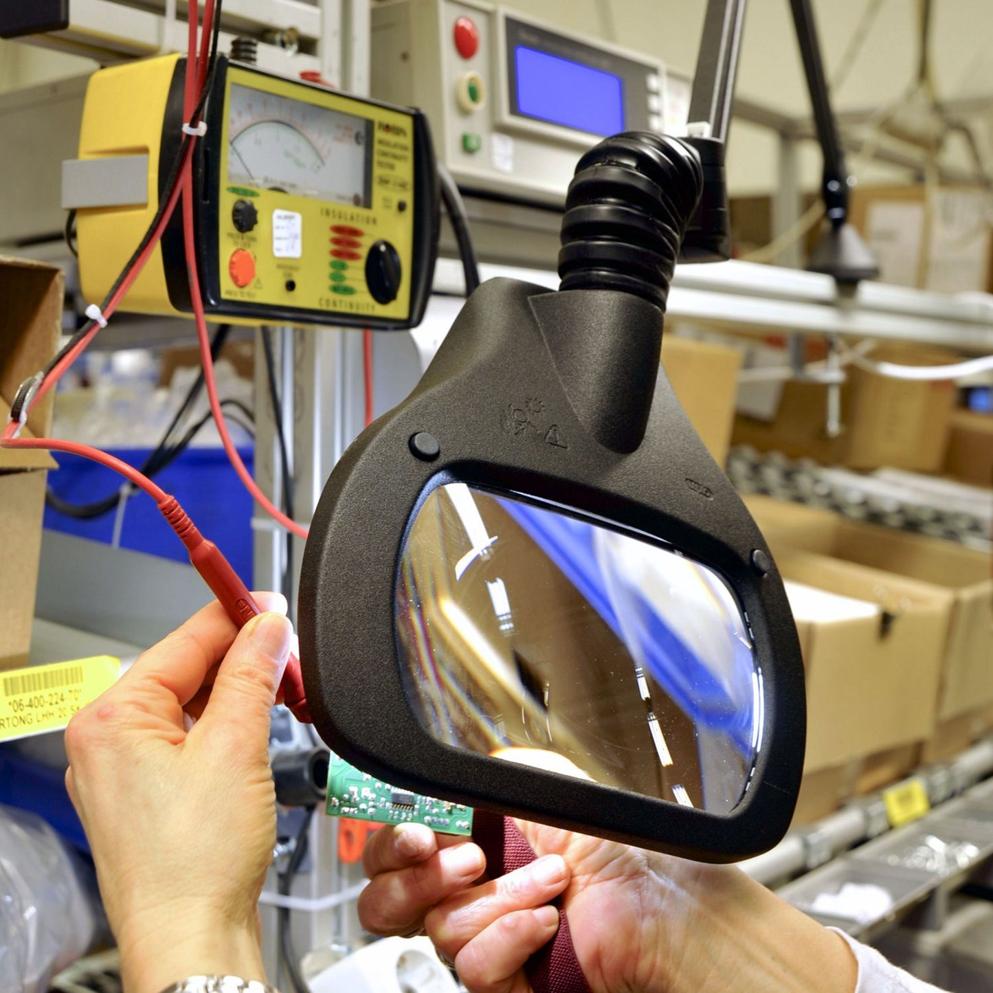 Lampe loupe VisionLUXO Wave LED ESD avec lentille en verre rectangulaire, noire