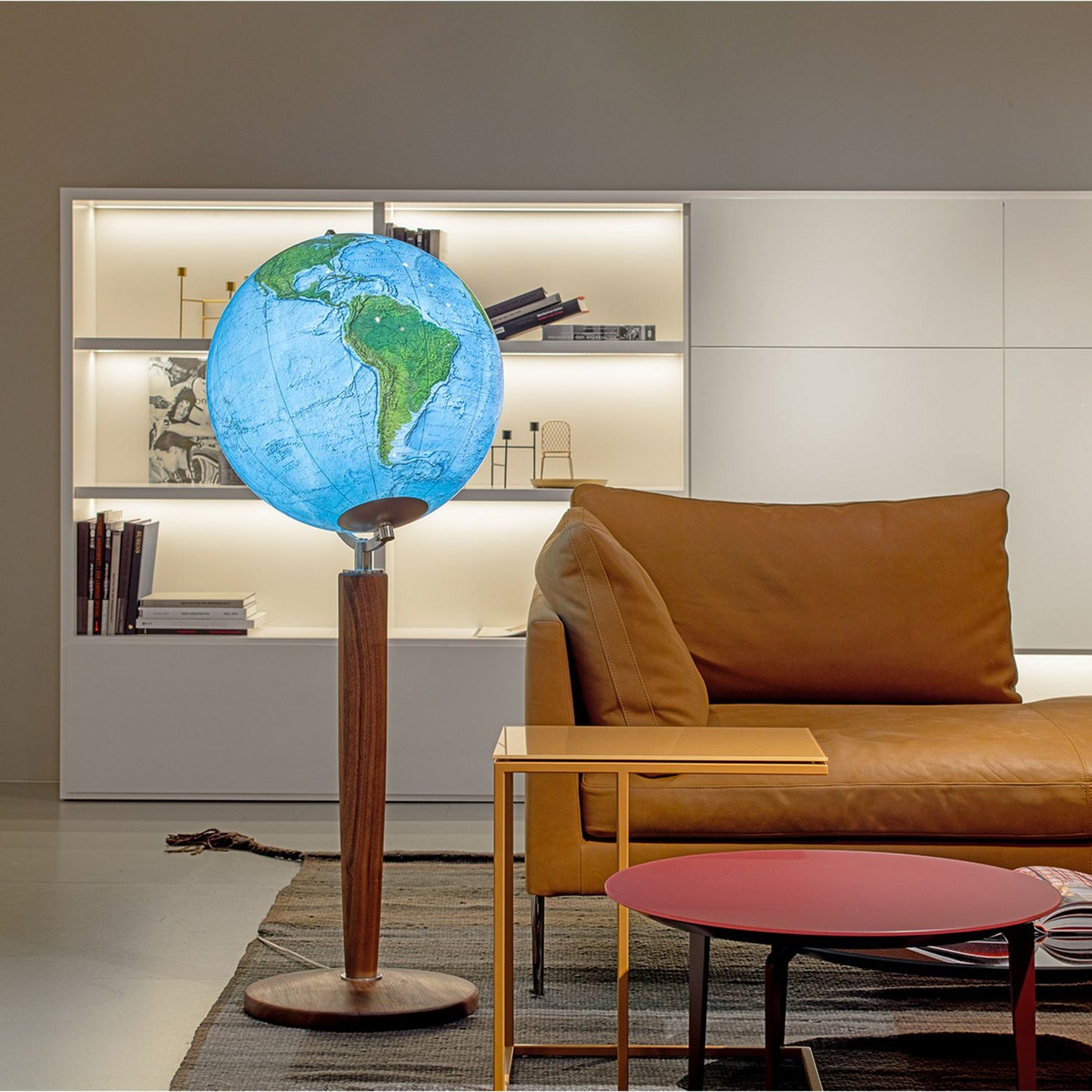 Columbus DUO ALBA globe sur pied Khan D 51 cm verre cristal et socle noyer