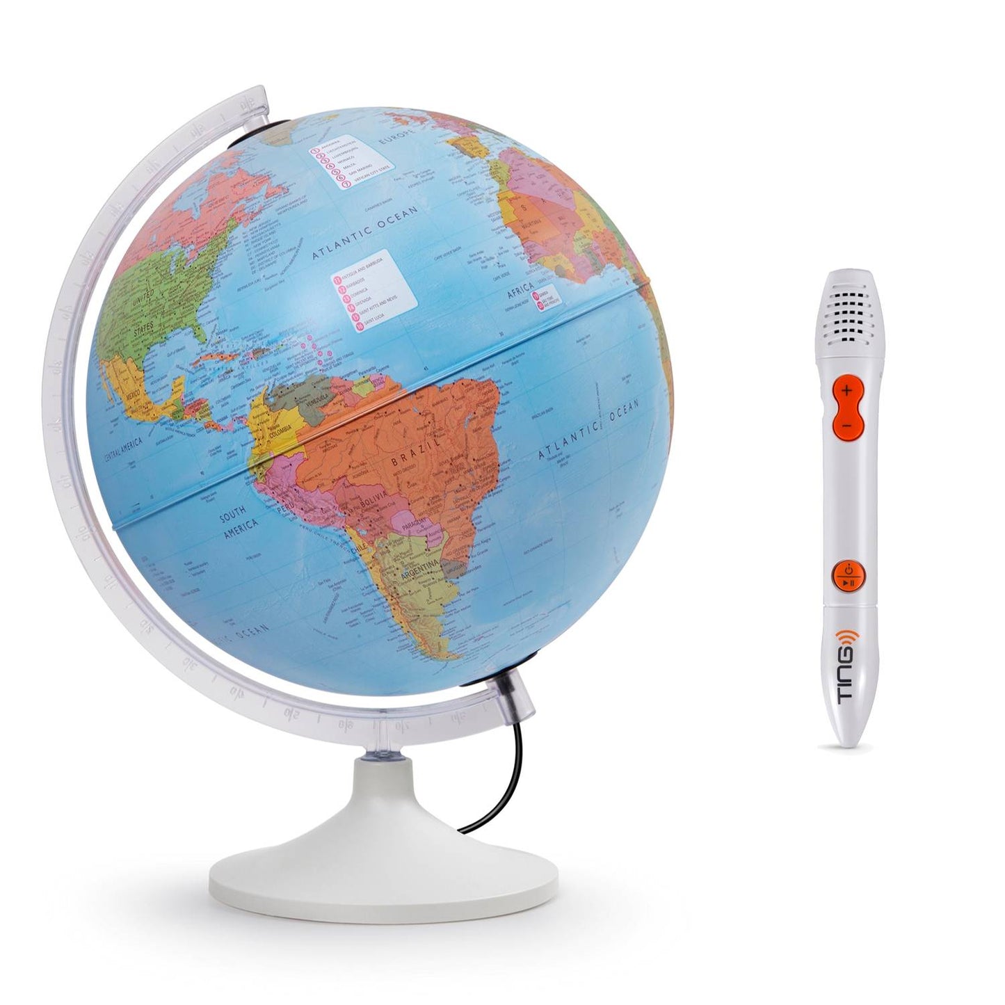 Räthgloben globe lumineux interactif Parlamondo, 30cm D 39cm H, avec stylo ting