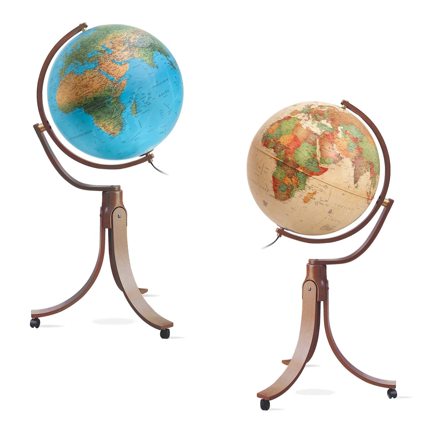 Räthgloben globe terrestre à double image 50cm D 106cm H, cadre en bois, différentes variantes