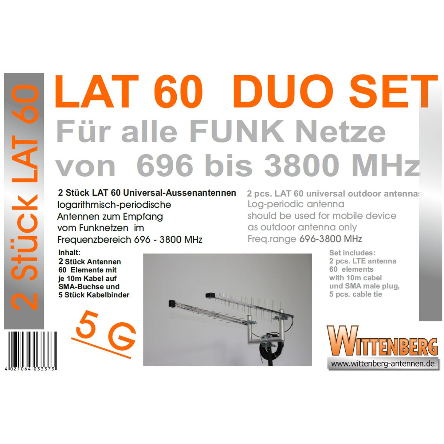 Wittenberg LAT 60 Duo SET 2 x antennes extérieures universelles pour par exemple LTE, Wi-Fi, 5g