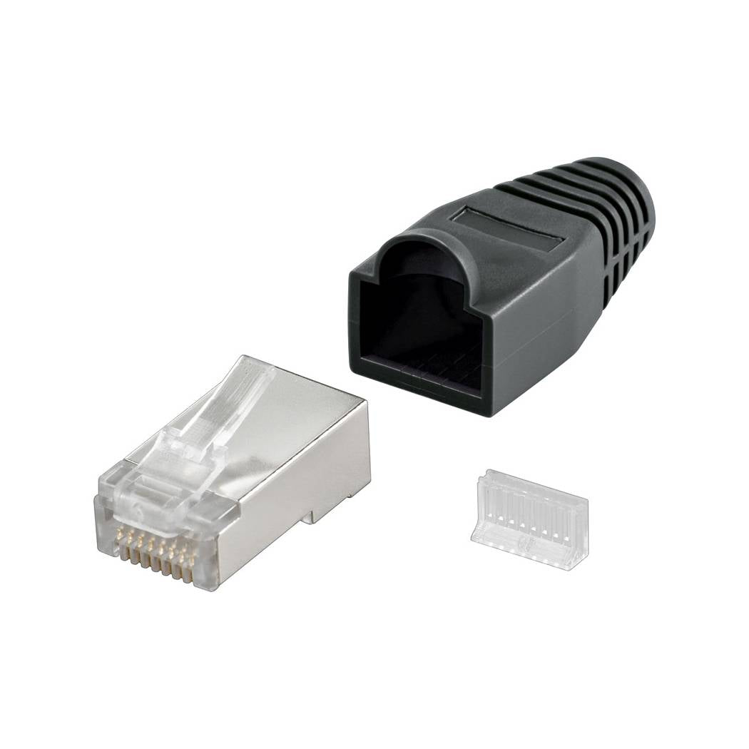 Fiche modulaire RJ45 pour câble rond, noir, avec protection anti-torsion