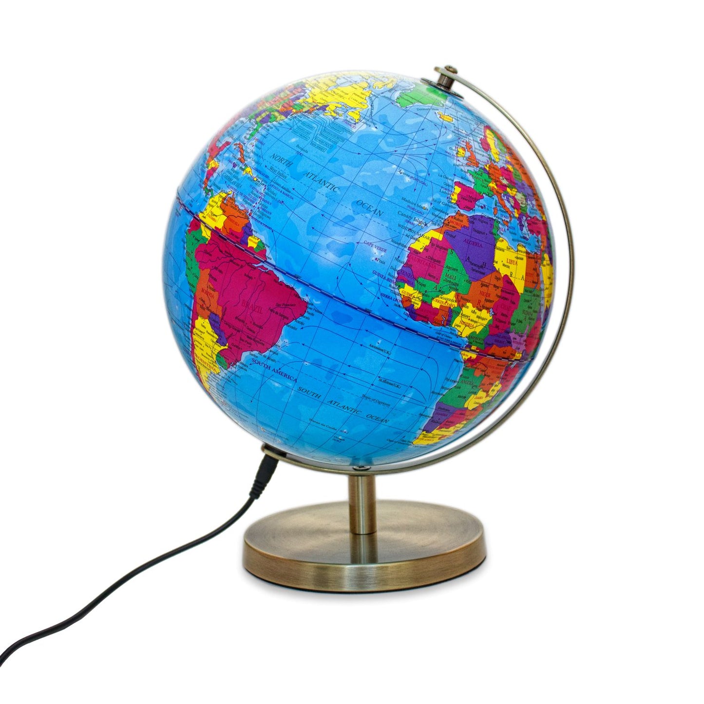 Magellan Albion Illuminated Globe Base en métal et méridienne de différentes couleurs