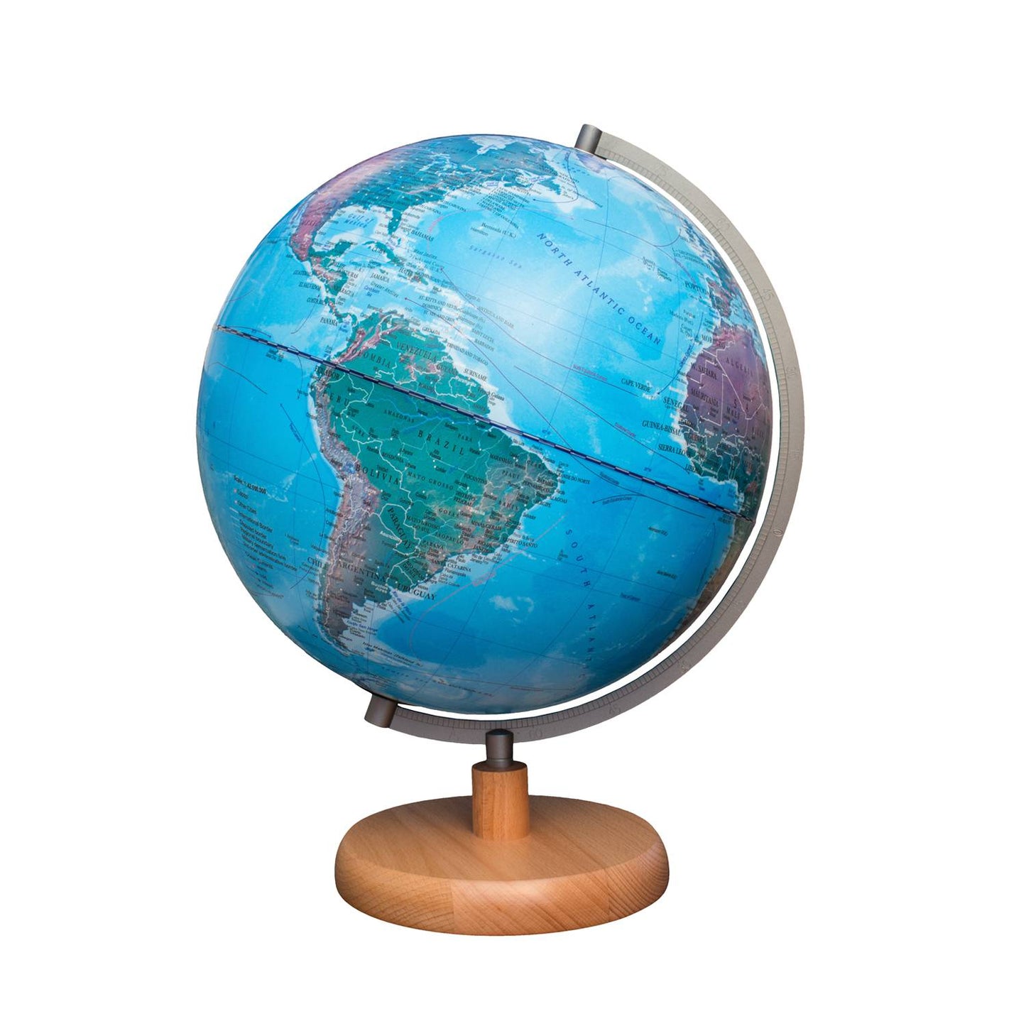 Globe lumineux topographique Magellan Mora avec socle en bois