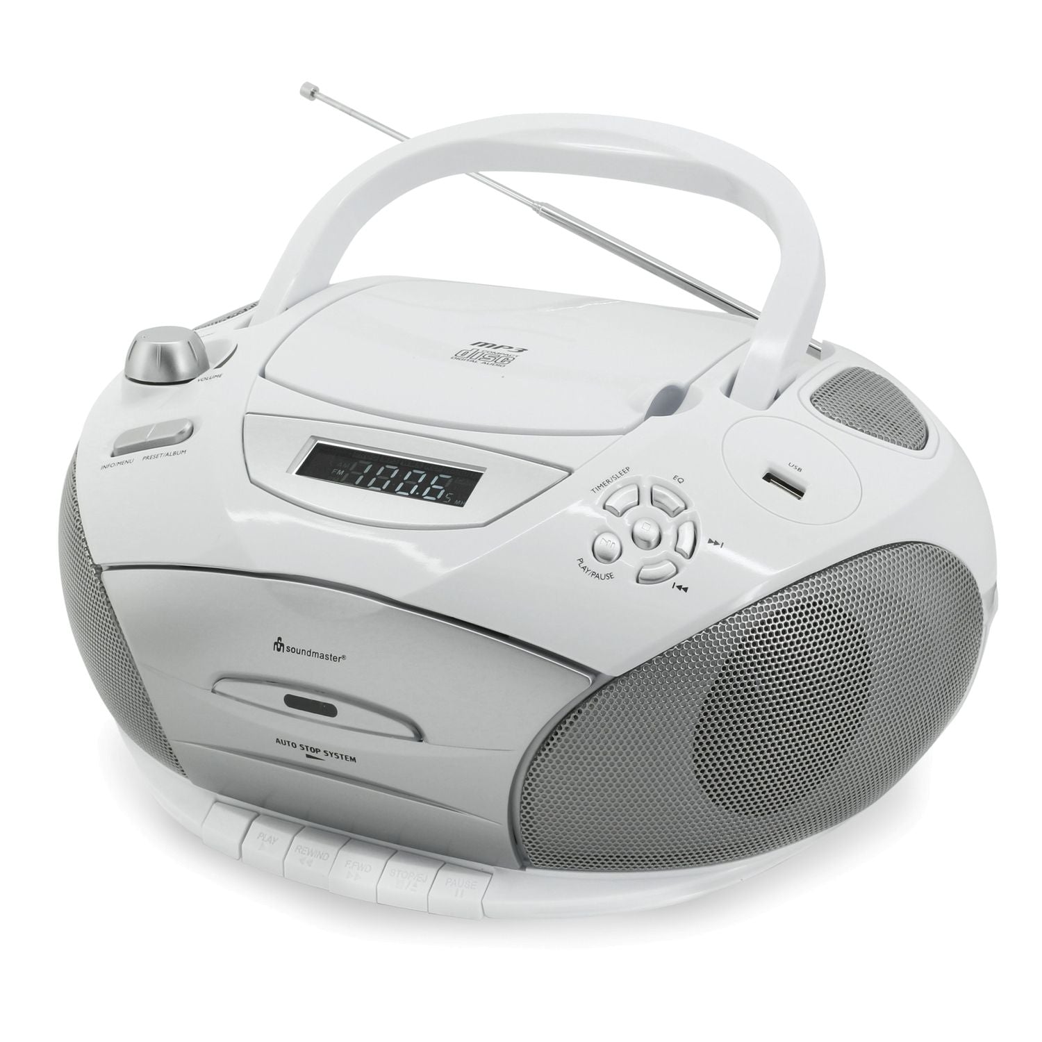RECONDITIONNÉ - Soundmaster SCD5950WE radio, CD/MP3, lecteur cassette 4 haut-parleurs blanc