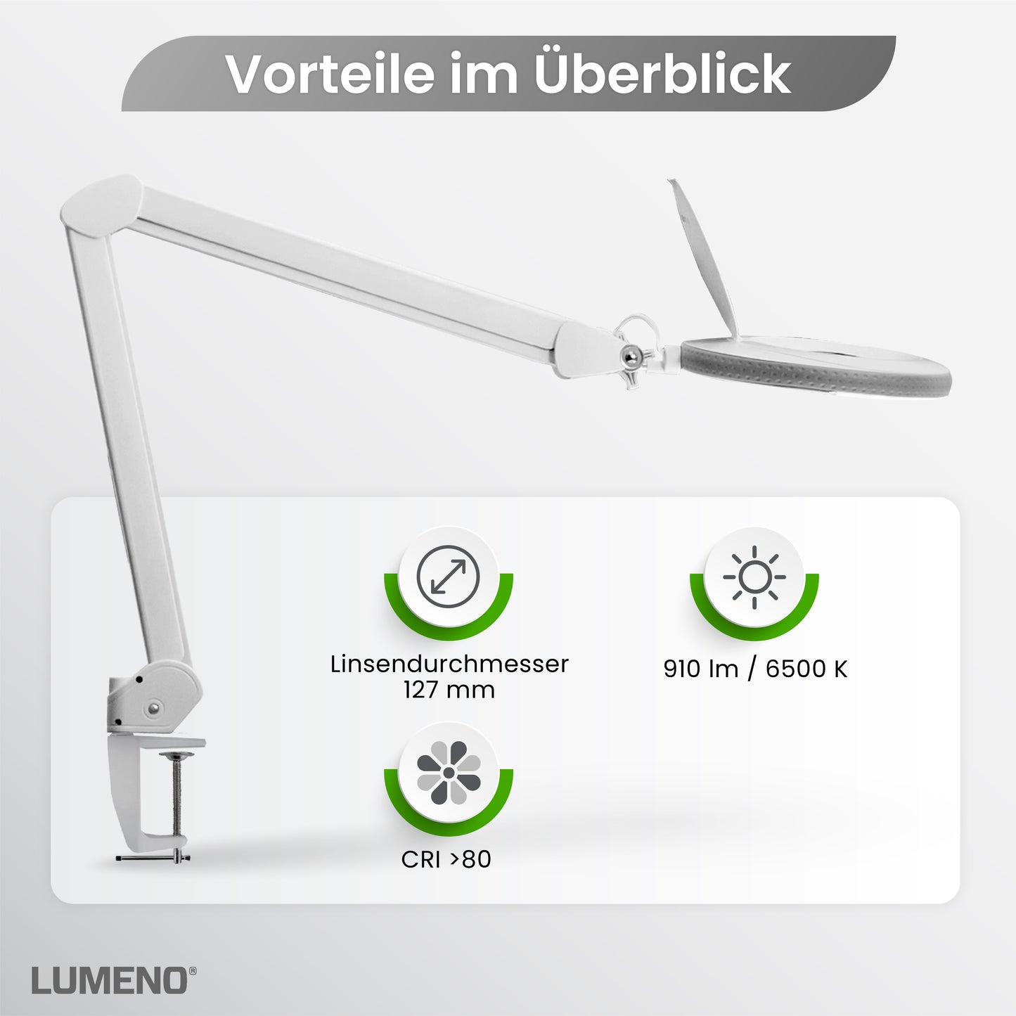 Lumeno 7213/15/18GR lampe loupe/lampe de travail 96 LEDs, protection en caoutchouc coloré