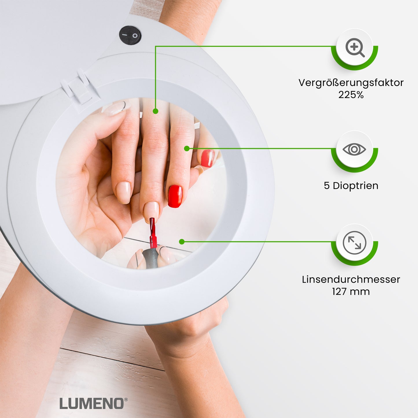 Lumeno 7213/15/18GR lampe loupe/lampe de travail 96 LEDs, protection en caoutchouc coloré