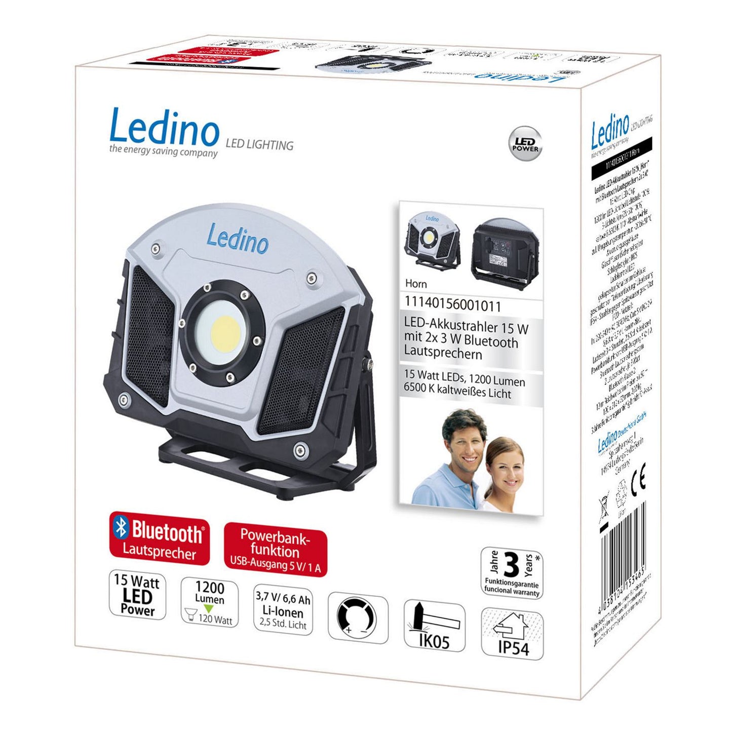 Spot LED sans fil Ledino Horn 15W avec haut-parleurs Bluetooth, fonction power bank
