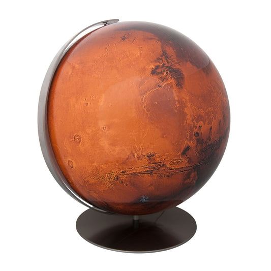 Globe illuminé Columbus Globe planétaire Mars D 40 cm, laminé à la main, acier inoxydable mat
