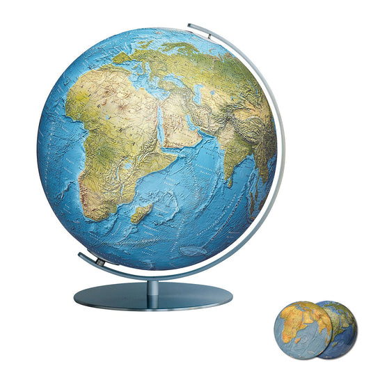 Globe lumineux Columbus DUORAMA D 34 cm, acier inoxydable mat, image de carte en anglais