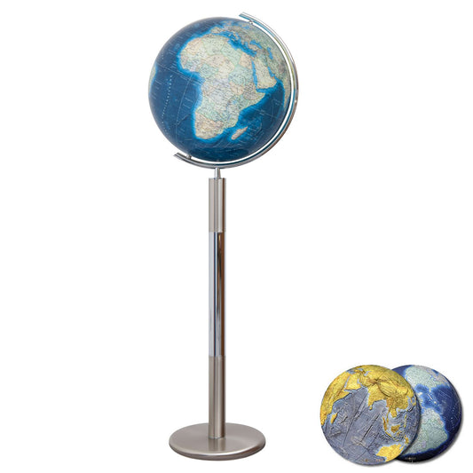 Globe sur pied Columbus Duo Azzurro D 40 cm verre cristal inox, carte anglaise