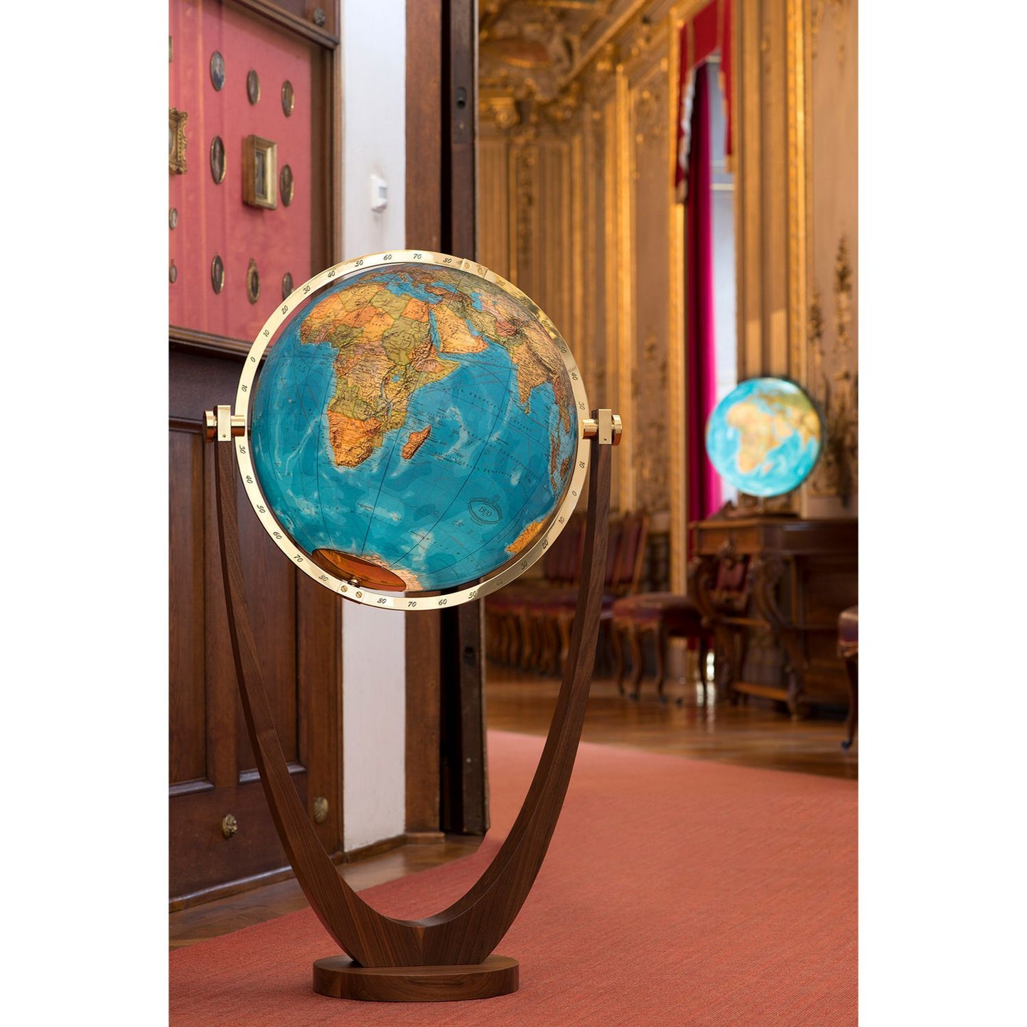 Globe sur pied Columbus DUO Harmonie D 51 cm verre cristal et noyer, Français
