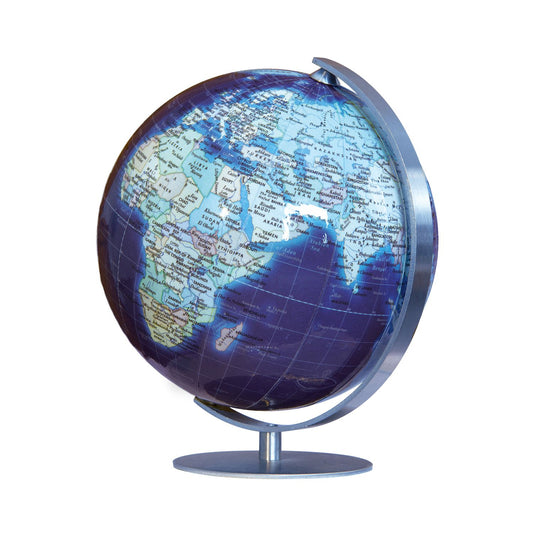 Mini globe Columbus DUO AZZURRO D 12 cm, acier inoxydable, image de la carte en anglais