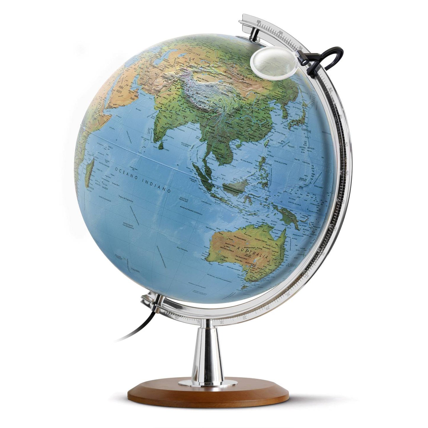Globe lumineux double image Räthgloben, 40cm D, 61cm H, avec loupe