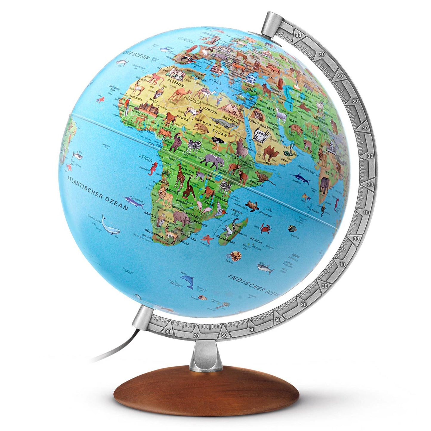 Globe lumineux pour enfants Räthgloben, double image, 30 cm D, 39 cm H, avec livret d'accompagnement