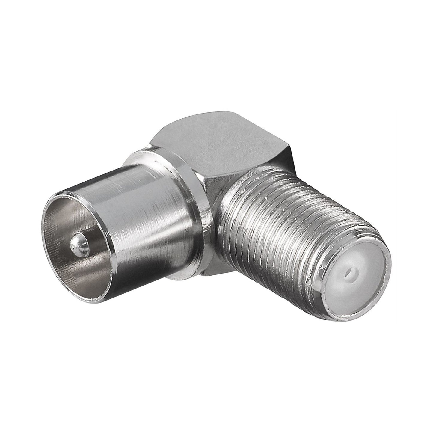 Adaptateur coudé prise F vers fiche coaxiale 90°