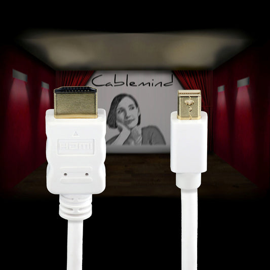 Câble adaptateur Cablemind Mini DisplayPort/HDMI 1080p en blanc, différentes longueurs