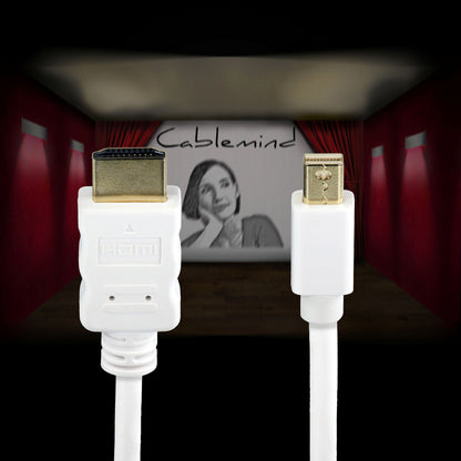 Câble adaptateur Cablemind Mini DisplayPort/HDMI 1080p en blanc, différentes longueurs