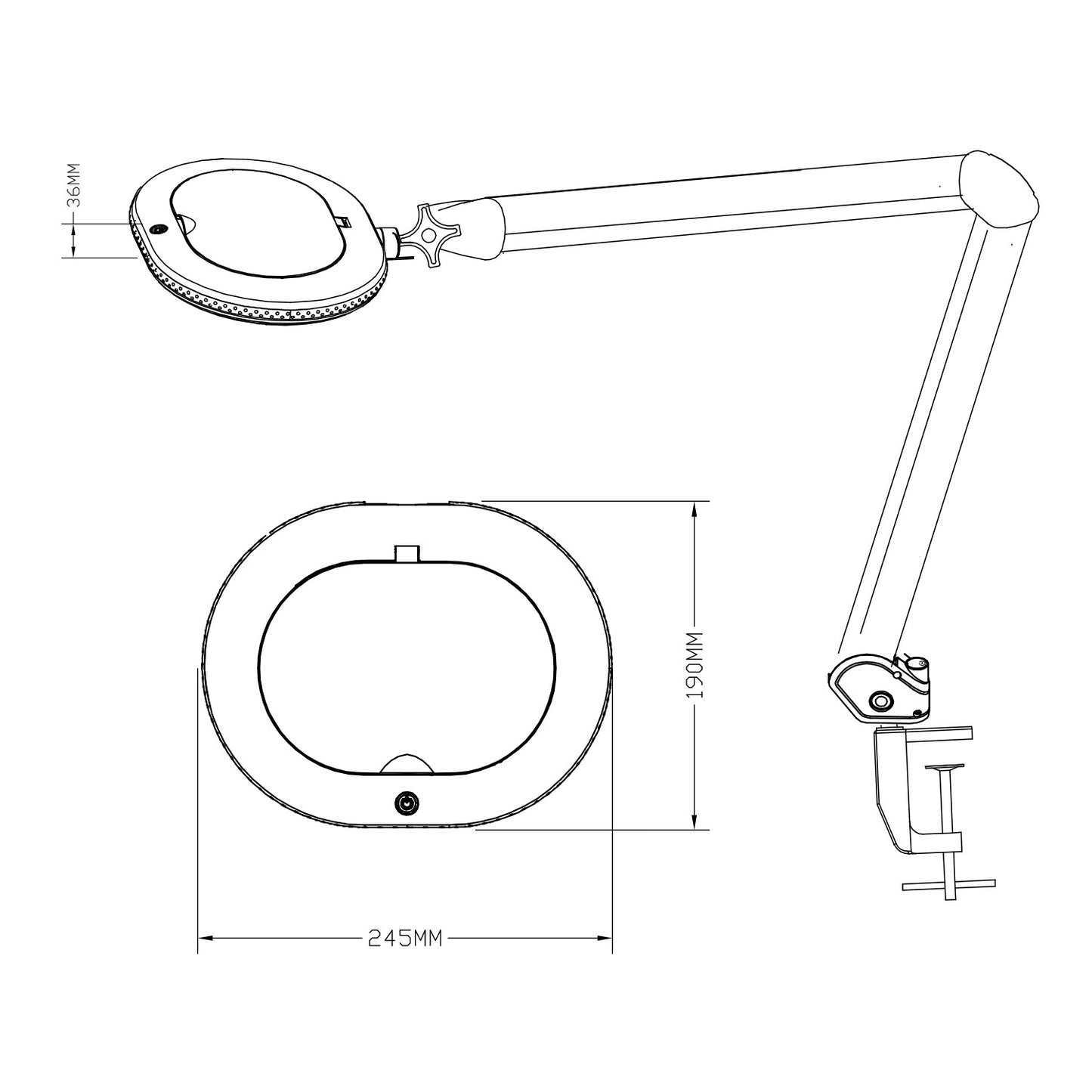 Lumeno 861XGR lampe loupe/lampe de travail 60 LED lentille ovale anneau en caoutchouc gris