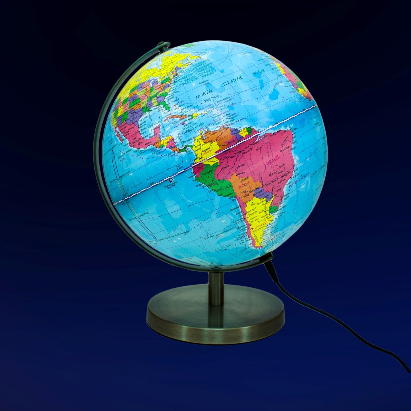 Magellan Albion Illuminated Globe Base en métal et méridienne de différentes couleurs