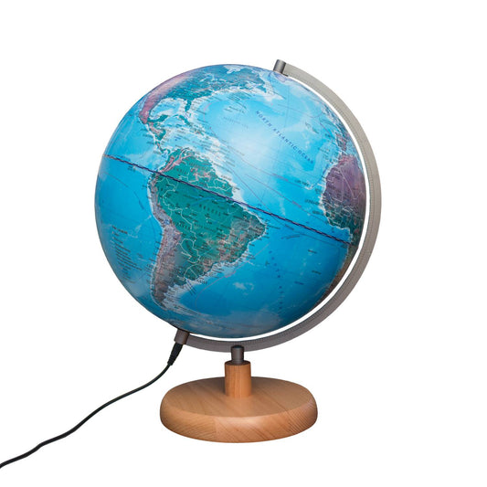 Globe lumineux topographique Magellan Mora avec socle en bois